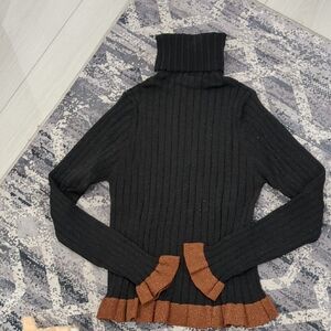 Black and Brown Turtleneck Sweater